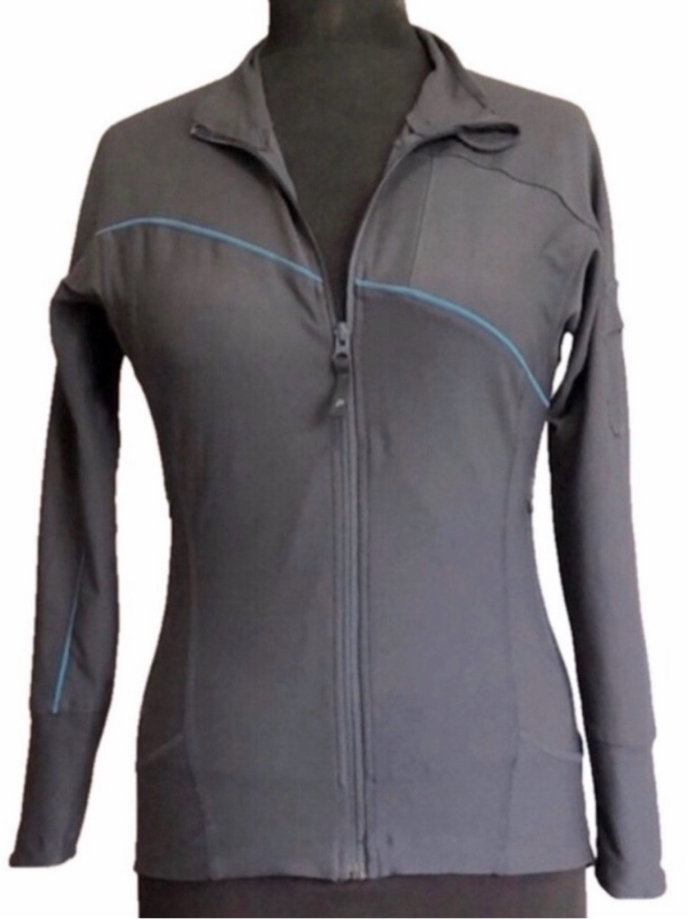 Fila Dark Grey Zip-Up Athletic Jacket with Blue Piping, Size M